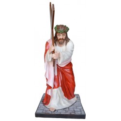 Jesus statue bearing the...