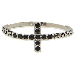 Silver ring with black cross