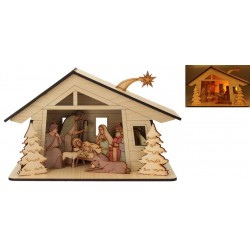 Wooden nativity + light...