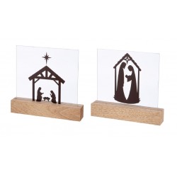 Glas kerststal op hout  16 cm